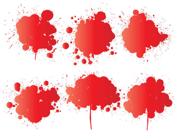 Vector collection of artistic grungy paint drop, hand made creative splash or splatter stroke set isolated white background. Abstract grunge dirty stains group, education or graphic art decoration