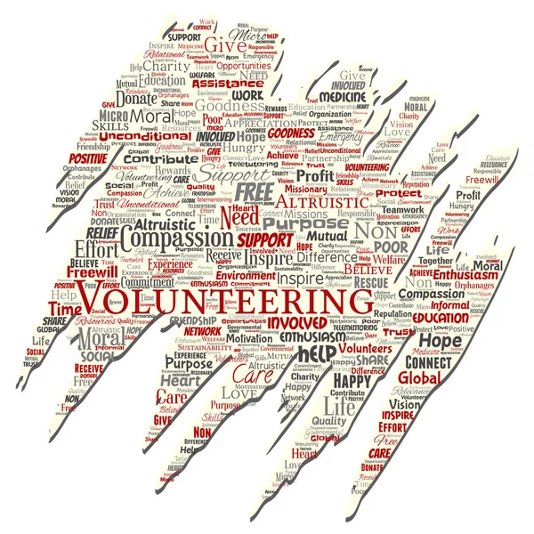 Vector conceptuele vrijwilligerswerk, goede doel, humanitaire oude gescheurd papier word cloud geïsoleerd achtergrond. Collage van onbaatzuchtige, ondersteuning, filantropie, non-profit, goedheid, saamhorigheid, geven concept — Stockvector