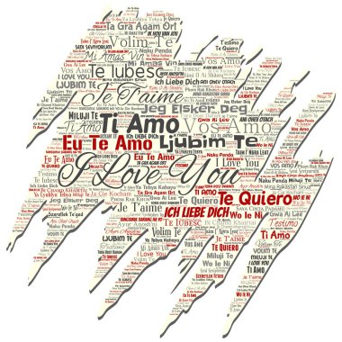 Çok dilde mesaj eski yırtık kağıt kelime izole bulut arka plan ben seni kavramsal tatlı romantik vektör. Sevgililer günü, romantik sevgi, mutlu duygu ya da tutku güzel kavramı kolaj