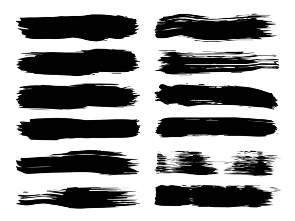 Sanatsal Grungy Siyah Boya Yapılmış Yaratıcı Fırça Darbesi Topluluğu Izole — Stok fotoğraf