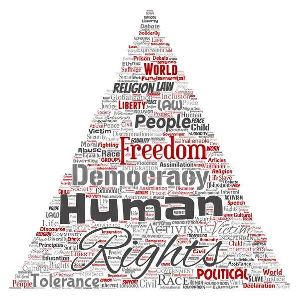 Εννοιολογική Ανθρωπίνων Δικαιωμάτων Πολιτική Ελευθερία Δημοκρατία Και Σύννεφο Λέξεων Βέλος — Φωτογραφία Αρχείου