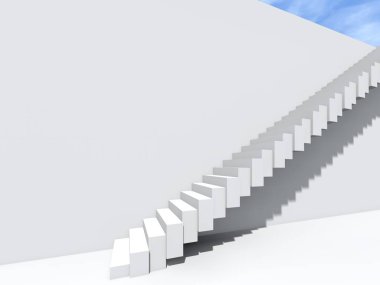 Kavramsal merdiven duvar arka plan bina veya mimari metafor iş başarısı, büyüme, ilerleme veya başarı olarak. yaratıcı adımları riseing üst kadar 3D çizimi vizyon tasarım olarak