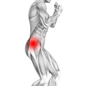 Kırmızı sıcak nokta inflamasyon eklem eklem ağrısı için bacak sağlık tedavi veya spor kas kavramı ile kavramsal hip insan anatomisi. 3D çizim adam artrit veya kemik boğaz osteoporoz hastalığı
