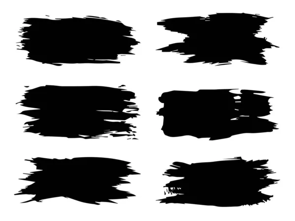 Collection or set of artistic black paint, ink or acrylic hand made creative brush stroke backgrounds isolated on white as grunge or grungy art, education abstract elements frame design — Stock Photo, Image