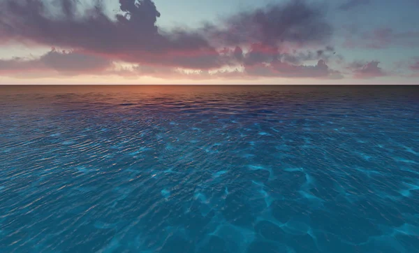 Vackra lugna naturliga semester seascape med natursköna havsvågor i tropisk miljö, djupt klart genomskinligt blå vatten bakgrund. En sommar resa i paradiset, fredlig 3d illustration — Stockfoto