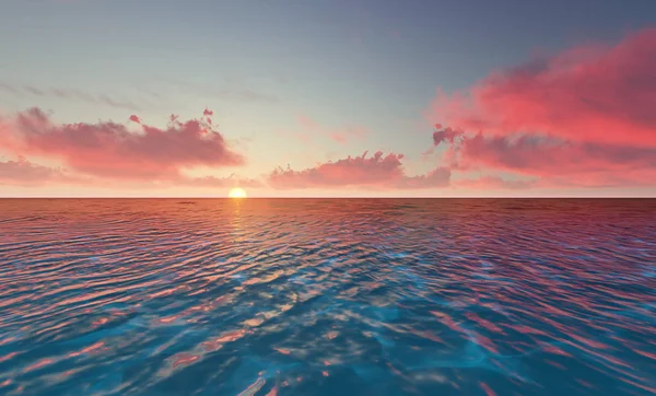 Vackra lugna naturliga semester seascape med natursköna havsvågor i tropisk miljö, djupt klart genomskinligt blå vatten bakgrund. En sommar resa i paradiset, fredlig 3d illustration — Stockfoto