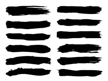 Sanatsal grungy siyah boya el yapılmış yaratıcı fırça darbesi topluluğu izole üzerinde beyaz arka plan ayarlayın. Soyut grunge skeçler tasarım eğitim veya grafik sanatı dekorasyon için bir grup