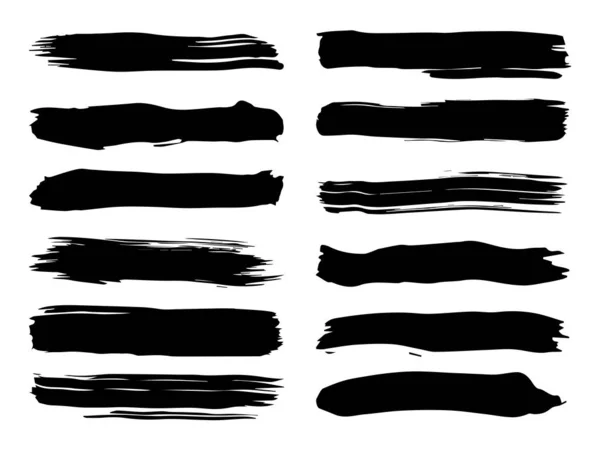 Collection of artistic grungy black paint hand made creative brush stroke set isolated on white background. A group of abstract grunge sketches for design education or graphic art decoration — Stock Photo, Image