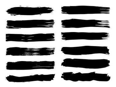 Sanatsal grungy siyah boya el yapılmış yaratıcı fırça darbesi topluluğu izole üzerinde beyaz arka plan ayarlayın. Soyut grunge skeçler tasarım eğitim veya grafik sanatı dekorasyon için bir grup