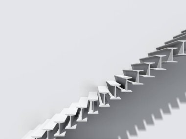 Kavramsal merdiven duvar arka plan bina veya mimari metafor iş başarısı, büyüme, ilerleme veya başarı olarak. yaratıcı adımları riseing üst kadar 3D çizimi vizyon tasarım olarak