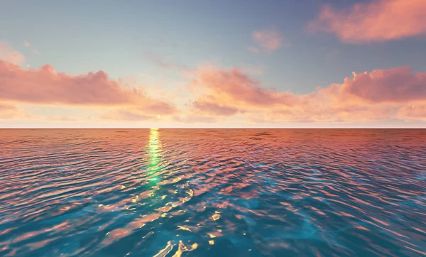 Bela paisagem marinha tranquila férias naturais com ondas oceânicas cênicas em ambiente tropical, fundo de água azul puro transparente profundo. Uma viagem de verão no paraíso, pacífica ilustração 3D — Fotografia de Stock