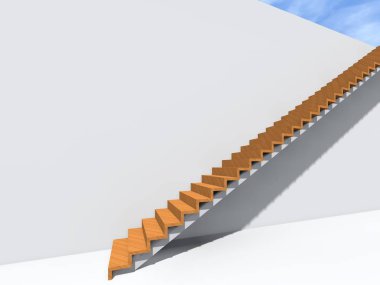 Kavramsal merdiven duvar arka plan bina veya mimari metafor iş başarısı, büyüme, ilerleme veya başarı olarak. yaratıcı adımları riseing üst kadar 3D çizimi vizyon tasarım olarak