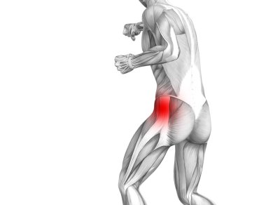 Kırmızı sıcak nokta inflamasyon eklem eklem ağrısı için bacak sağlık tedavi veya spor kas kavramı ile kavramsal hip insan anatomisi. 3D çizim adam artrit veya kemik boğaz osteoporoz hastalığı