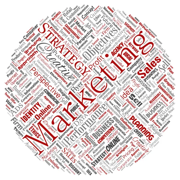 Conceptual development business marketing target round circle red word cloud isolated background. Collage advertising, strategy, promotion branding, value, performance planning or challenge