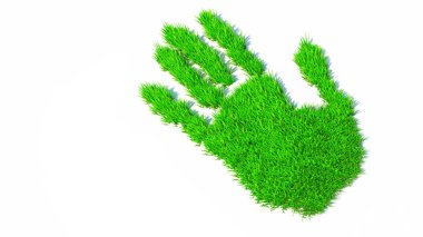 Kavram veya kavramsal yeşil çim el izi beyaz arka plan üzerinde izole. Ekoloji, çevre, geri dönüşüm, doğa koruma, pring veya küresel ısınmaya karşı koruma için bir metafor 3d illüstrasyon