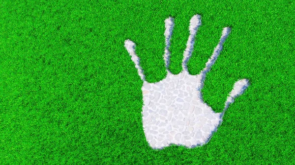 Koncepcja lub koncepcyjny kamień z brukiem na tle trawy. Metafora dla ekologii, środowiska, recyklingu, ochrony przyrody, wiosny lub ochrony przed globalnym ociepleniem ilustracji 3D — Zdjęcie stockowe