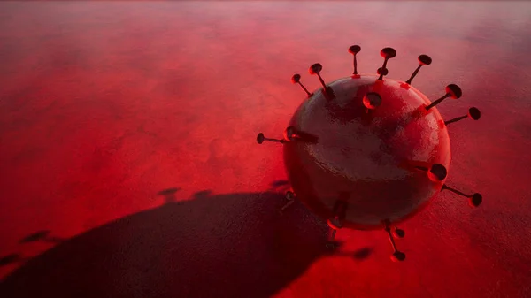 Concepto Ilustración Conceptual Del Coronavirus Sobre Fondo Rojo Como Advertencia —  Fotos de Stock