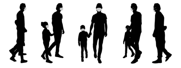 病媒概念的概念轮廓男人花时间与孩子们在一起 而社会疏远作为预防和保护的手段 防止感染头孢病毒 新常态的隐喻 — 图库矢量图片