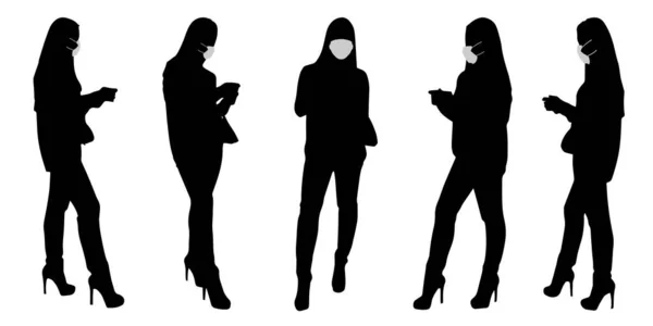 Vektor Konzept Konzeptuelle Silhouette Frauen Die Während Der Sozialen Distanzierung — Stockvektor