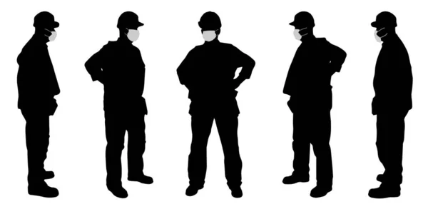 Vector Concept Conceptual Silhouette Men Working While Social Distancing Means — Stock Vector