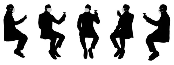 Concept Vectoriel Silhouette Conceptuelle Hommes Buvant Tout Distance Sociale Comme — Image vectorielle