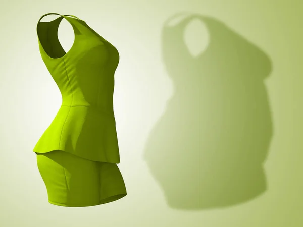 概念的な脂肪太りすぎ肥満の影女性のブラウスとスカート対スリムフィット健康的なボディ後の体重減少や食生活の薄い若い女性の緑 フィットネス 肥満の健康形状3Dイラスト — ストック写真