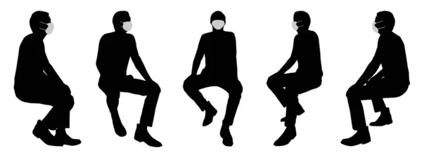 Concept Vectoriel Silhouette Conceptuelle Hommes Parlant Tout Distance Sociale Comme — Image vectorielle