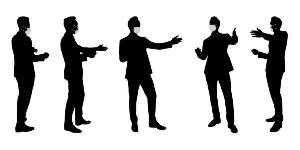 Vector Concept Conceptual Silhouette Men Talking While Social Distancing Means — Stock Vector