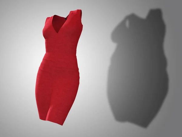 Έννοια Του Λίπους Υπέρβαρη Παχύσαρκη Σκιά Γυναικείο Φόρεμα Στολή Λεπτή — Φωτογραφία Αρχείου