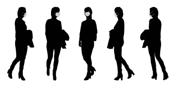 Vector Concept Conceptual Silhouette Women Taking While Social Distancing Means — Stock Vector