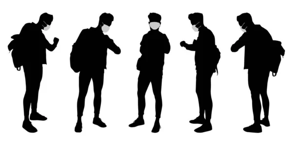 Concept Vectoriel Silhouette Conceptuelle Hommes Parlant Tout Distance Sociale Comme — Image vectorielle