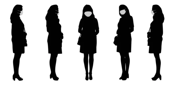 Vector Concept Conceptual Silhouette Women Taking While Social Distancing Means — Stock Vector