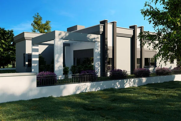 House design in classic style in the exterior scene, concept and project implementation
