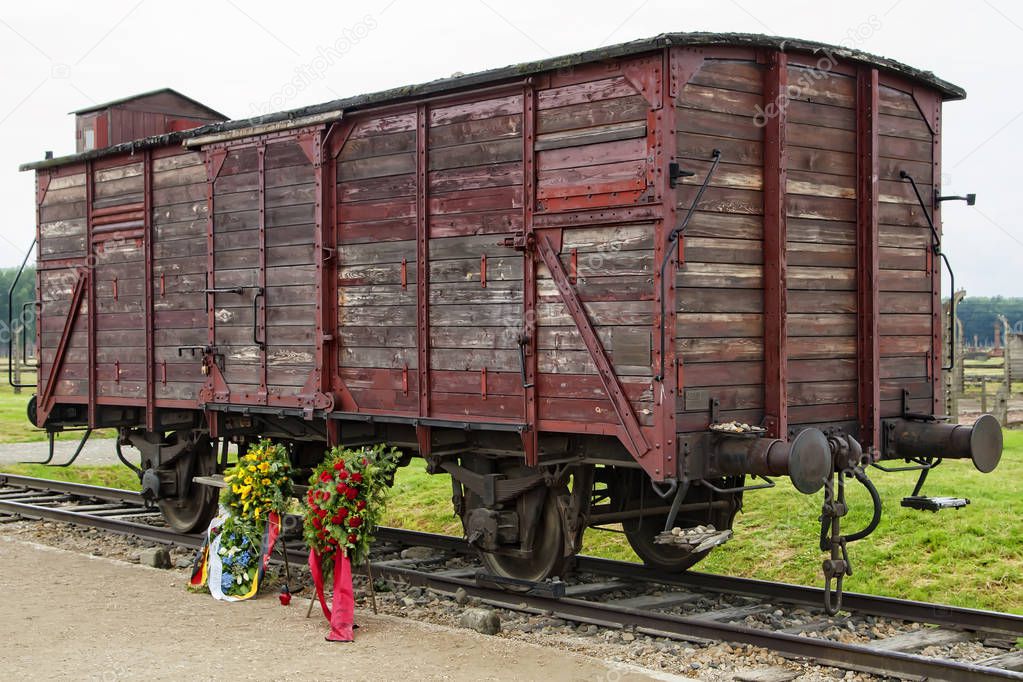 Old train wagon at Auschwitz II Birkenau a former Nazi extermination camp