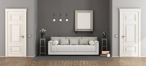 エレガントなソファと つの密室 レンダリング白とグレーのクラシックなリビング ルーム — ストック写真