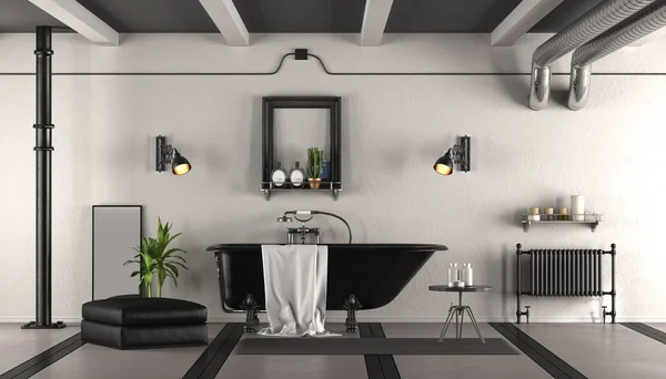 Black White Retro Bathroom Classic Bathtub Rendering — Stock Photo, Image
