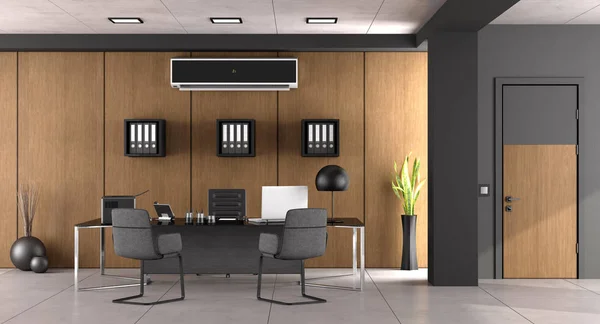 Modernes Büro Mit Großem Schreibtisch Stühlen Und Klimaanlage Rendering — Stockfoto