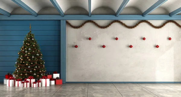 Sala Estar Vacía Con Árbol Navidad Regalo Decoraciones Rendering — Foto de Stock