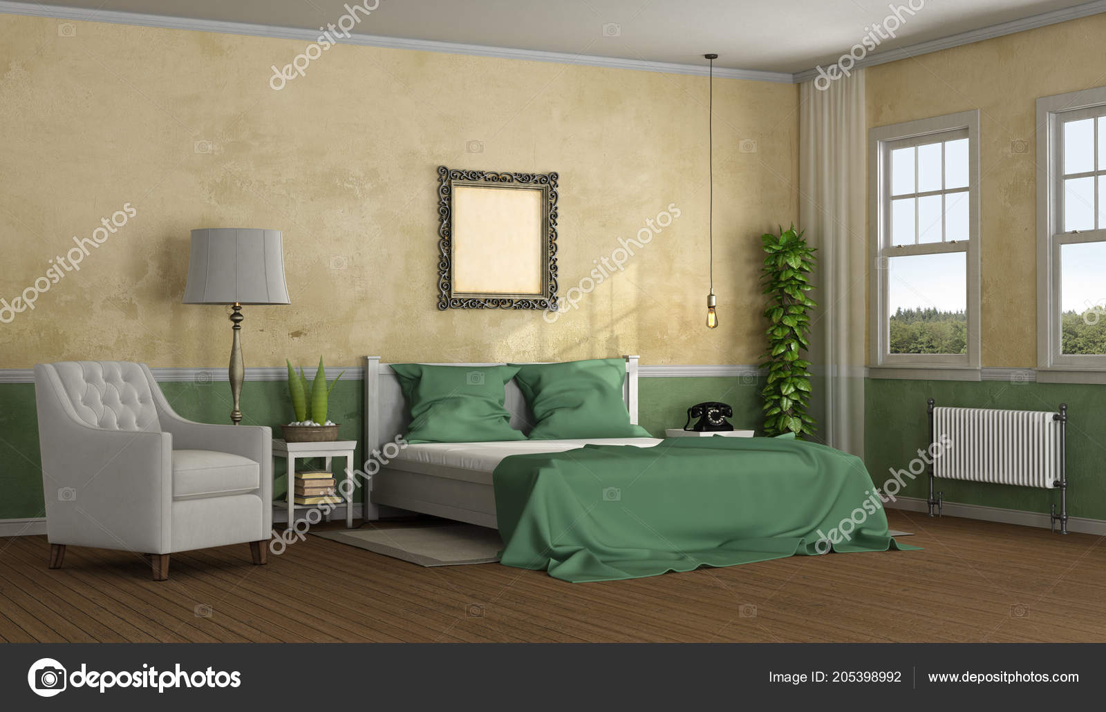 Elegant Master Bedroom Classic Style Double Bed Armchair