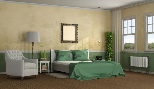 Elegante Dormitorio Principal Estilo Clásico Con Cama Doble Sillón Renderizado —  Fotos de Stock
