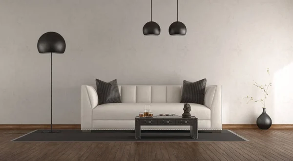 Pokój Dzienny Białej Ścianie Elegancka Sofa Renderowania — Zdjęcie stockowe