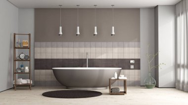 Modern banyo - 3d render kahverengi küvette