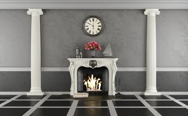 Living Room Classic Style Elegant Fireplace Two Ionic Columns Rendering — Stock Photo, Image