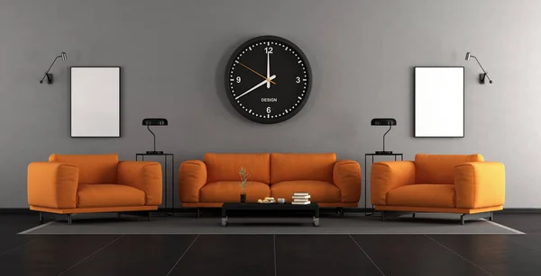 Sala Estar Moderna Com Orangesofa Poltronas Renderização — Fotografia de Stock