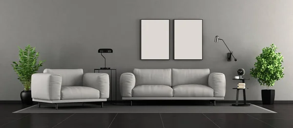 Sala Estar Minimalista Con Sofá Sillón Renderizado —  Fotos de Stock