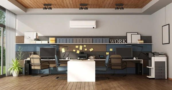 4つのワークステーションを備えたモダンなオフィス 3Dレンダリング — ストック写真