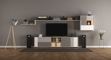 Ev sinema sistemi ile minimalist Oda