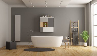 Minimalist banyo küvet - 3d render ile beyaz ve gri