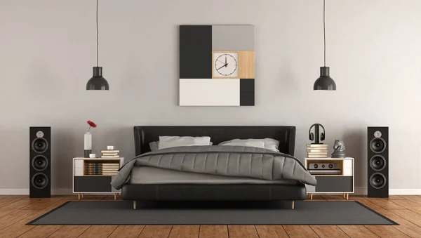 Moderna Camera Letto Padronale Con Letto Matrimoniale Nero Rendering — Foto Stock