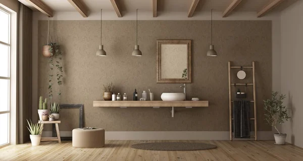 Elegant Bathroom Washbasin Wooden Shelf Rendering — Stock Photo, Image